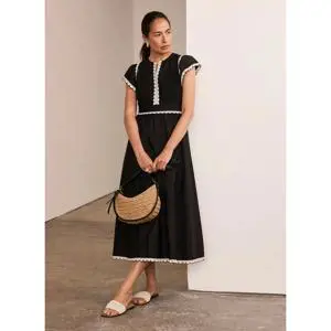 Mint Velvet Black Cotton Scallop Trim Midi Dress